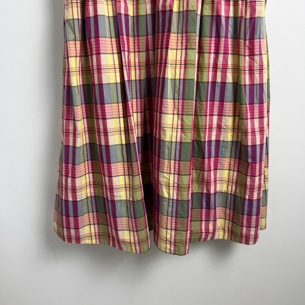 J. Crew Women's 8 Pink & Green Plaid Ruffle Waist Pockets Midi Dress - Picture 8 of 13